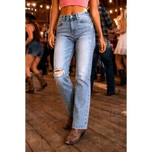 LNDN Landon Denim High Rise Straight Leg Distressed Jeans 36" Waist